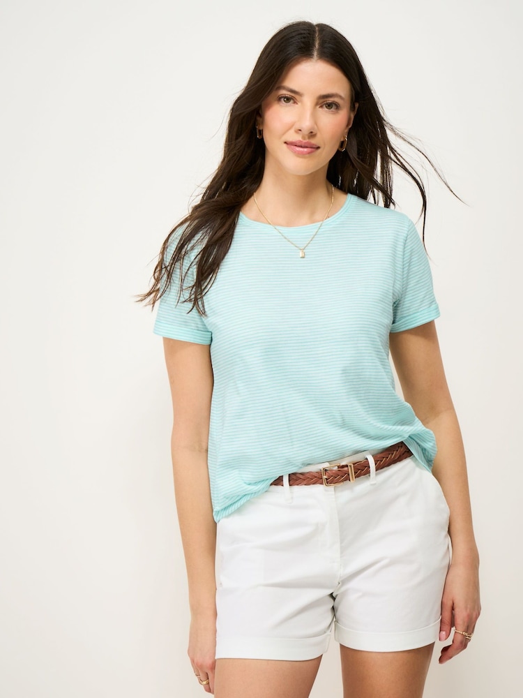 Crew Clothing Ocean Blue Cotton Slub Perfect Crew Neck T-Shirt - Image 1 of 5 Crew Clothing Ocean Blue Cotton Slub Perfect Crew Neck T-Shirt - Image 1 of 5