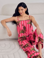 Chelsea Peers Pink Leaf Tiger Stripe Print Cami Long Pyjamas Set - Image 2 of 8