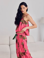 Chelsea Peers Pink Leaf Tiger Stripe Print Cami Long Pyjamas Set - Image 3 of 8
