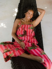 Chelsea Peers Pink Leaf Tiger Stripe Print Cami Long Pyjamas Set - Image 7 of 8