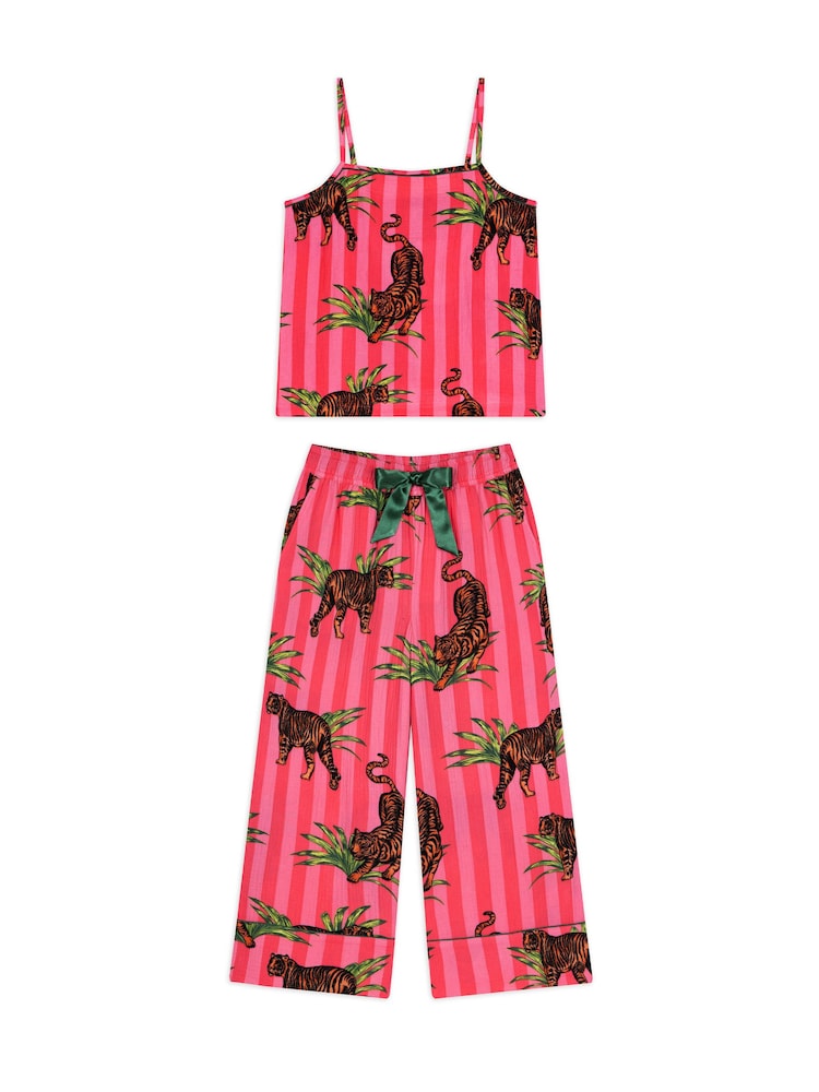 Chelsea Peers Pink Leaf Tiger Stripe Print Cami Long Pyjamas Set - Image 8 of 8 Chelsea Peers Pink Leaf Tiger Stripe Print Cami Long Pyjamas Set - Image 8 of 8