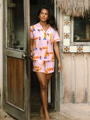 Chelsea Peers Pink Tencel™ Modal Toucan Print Short Pyjamas Set - Image 1 of 7