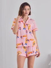 Chelsea Peers Pink Tencel™ Modal Toucan Print Short Pyjamas Set - Image 2 of 7