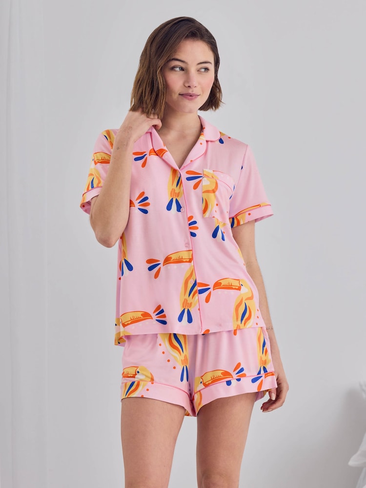 Chelsea Peers Pink Tencel™ Modal Toucan Print Short Pyjamas Set - Image 2 of 7