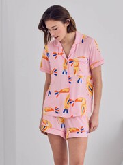 Chelsea Peers Pink Tencel™ Modal Toucan Print Short Pyjamas Set - Image 6 of 7