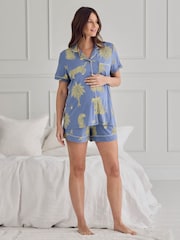 Chelsea Peers Blue Maternity Tencel™ Modal Midnight Leopard Print Short Pyjamas Set - Image 1 of 6