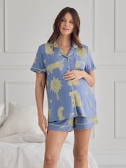 Chelsea Peers Blue Maternity Tencel™ Modal Midnight Leopard Print Short Pyjamas Set - Image 3 of 6
