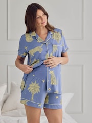 Chelsea Peers Blue Maternity Tencel™ Modal Midnight Leopard Print Short Pyjamas Set - Image 4 of 6