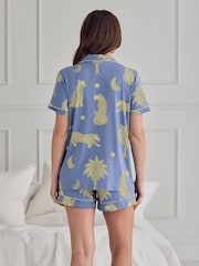 Chelsea Peers Blue Maternity Tencel™ Modal Midnight Leopard Print Short Pyjamas Set - Image 5 of 6