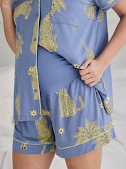 Chelsea Peers Blue Maternity Tencel™ Modal Midnight Leopard Print Short Pyjamas Set - Image 6 of 6