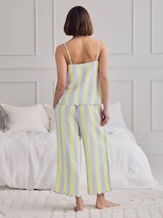 Chelsea Peers Purple Linen Blend Scallop Edge Stripe Long Pyjamas Set - Image 4 of 6