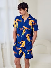 Chelsea Peers Blue Toucan Print Button Up Short Pyjamas Set - Image 1 of 5