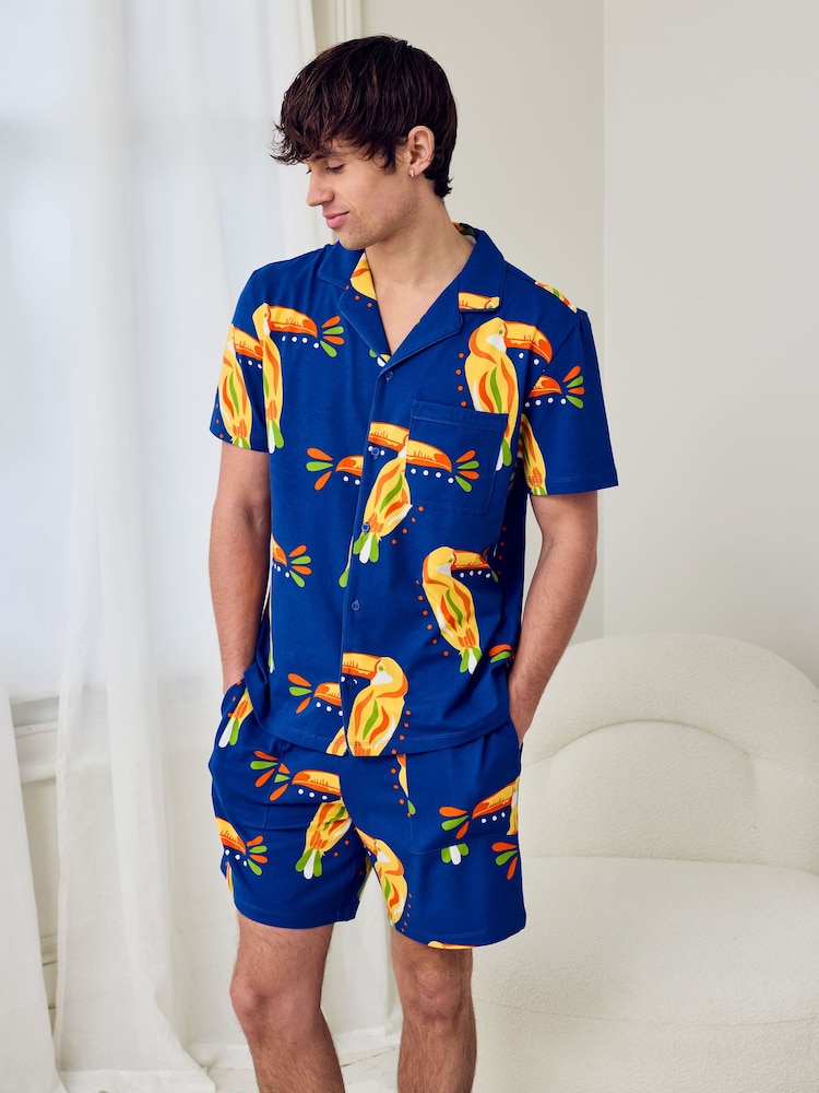 Chelsea Peers Blue Toucan Print Button Up Short Pyjamas Set - Image 1 of 5