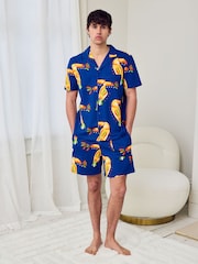 Chelsea Peers Blue Toucan Print Button Up Short Pyjamas Set - Image 2 of 5