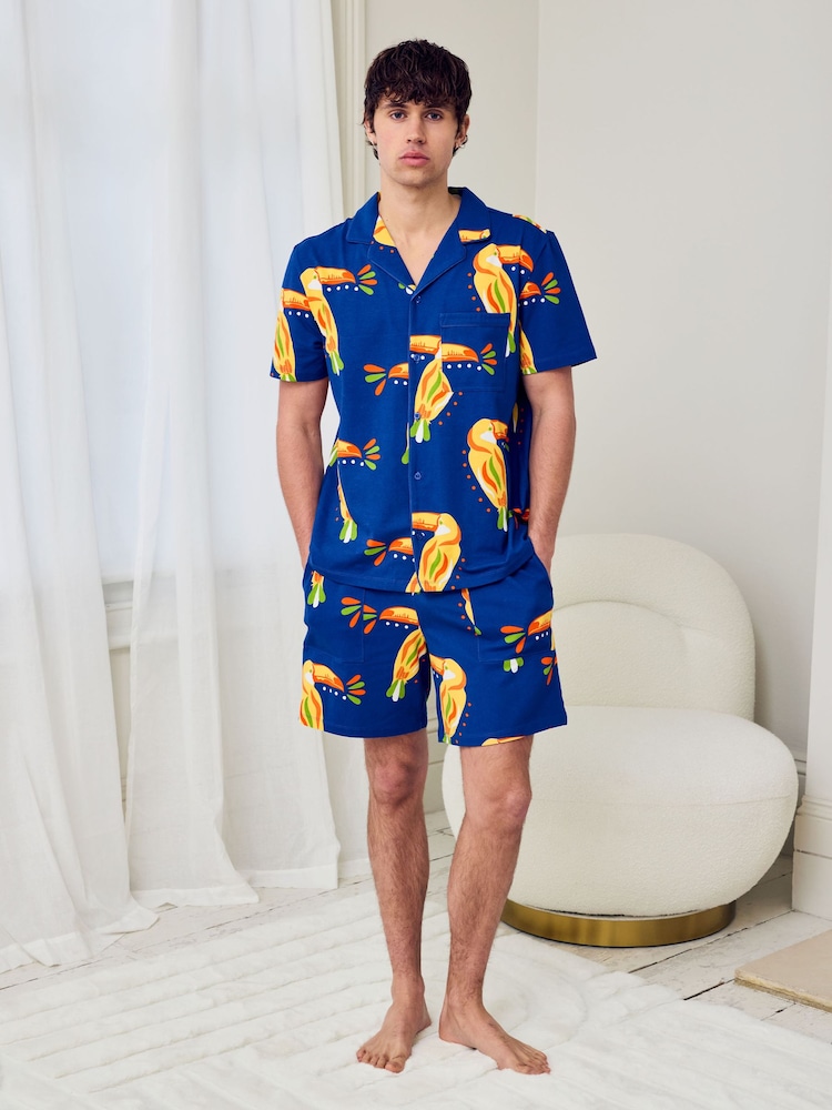 Chelsea Peers Blue Toucan Print Button Up Short Pyjamas Set - Image 2 of 5