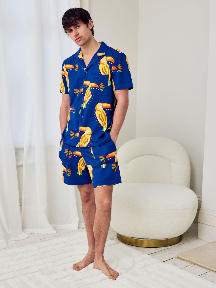Chelsea Peers Blue Toucan Print Button Up Short Pyjamas Set - Image 5 of 5