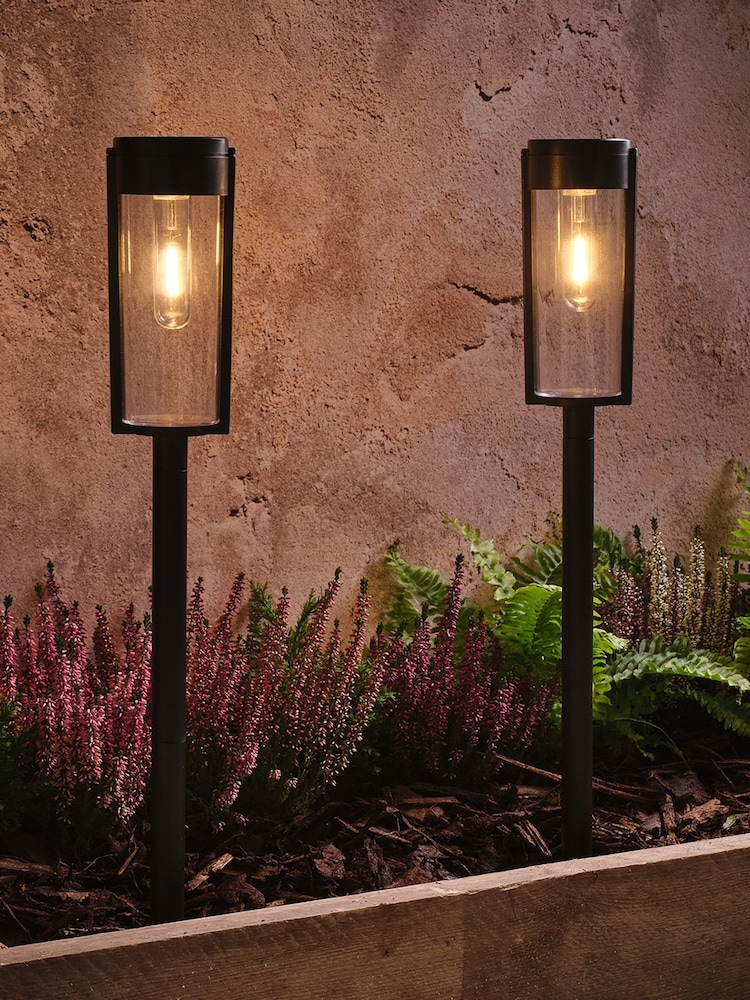 Lights4fun Set of 2 Black Solar Stake Lights - Image 1 of 4