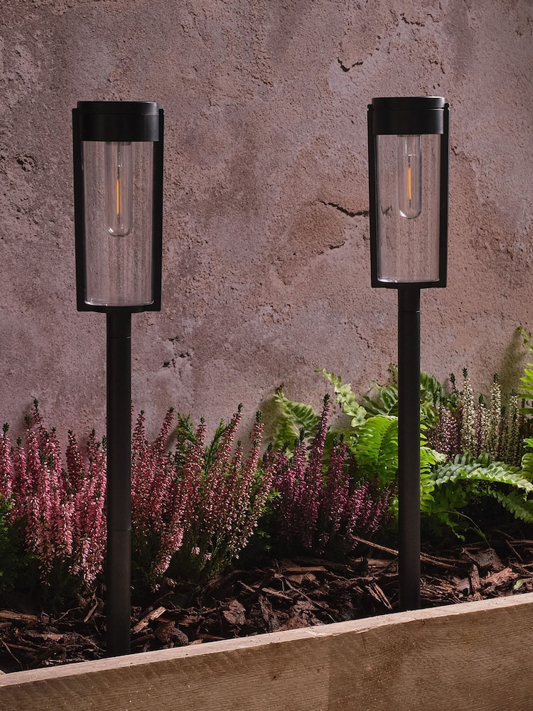 Lights4fun Set of 2 Black Solar Stake Lights - Image 2 of 4