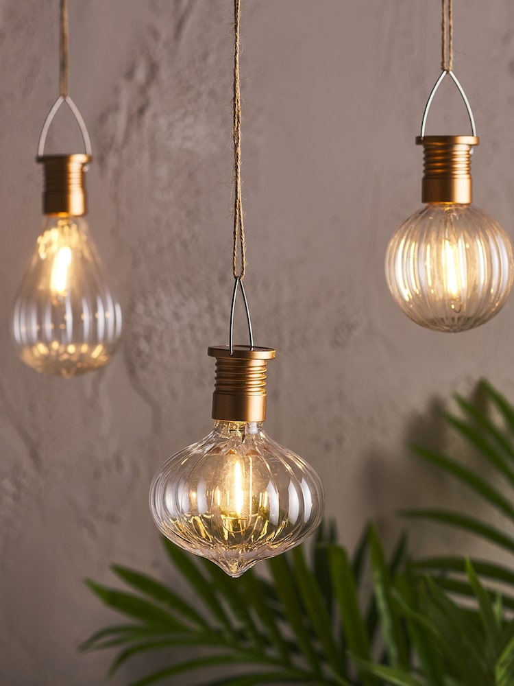 Lights4fun Set of 3 Copper Warm White Hanging Solar Lights - Image 1 of 5