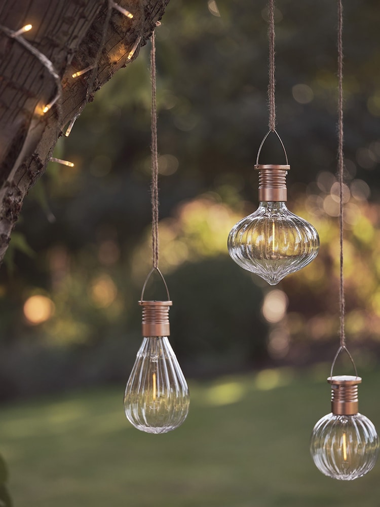 Lights4fun Set of 3 Copper Warm White Hanging Solar Lights - Image 2 of 5