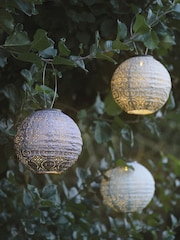 Lights4fun Purple Blue  Beige Set of 3 Tyvek Scandi Summer Solar Lanterns - Image 1 of 6