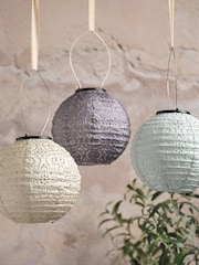 Lights4fun Purple Blue  Beige Set of 3 Tyvek Scandi Summer Solar Lanterns - Image 2 of 6