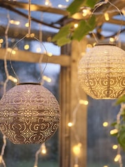 Lights4fun Purple Blue  Beige Set of 3 Tyvek Scandi Summer Solar Lanterns - Image 3 of 6