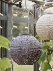 Lights4fun Purple Blue  Beige Set of 3 Tyvek Scandi Summer Solar Lanterns - Image 5 of 6