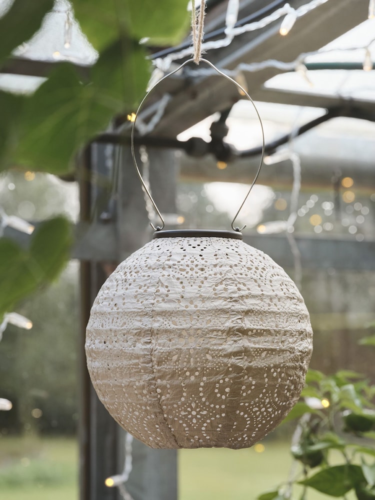 Lights4fun Purple Blue  Beige Set of 3 Tyvek Scandi Summer Solar Lanterns - Image 6 of 6