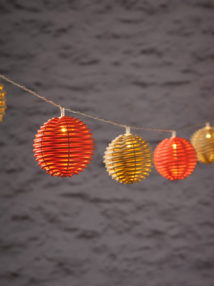 Lights4fun Orange Beige 10LED Coloured Rattan Ball String Lights - Image 2 of 3