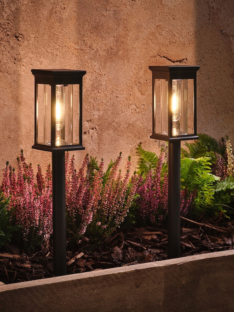 Lights4fun Set of 2 Black Solar Garden Lights (Square Top) - Image 1 of 3