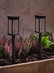Lights4fun Set of 2 Black Solar Garden Lights (Square Top) - Image 2 of 3