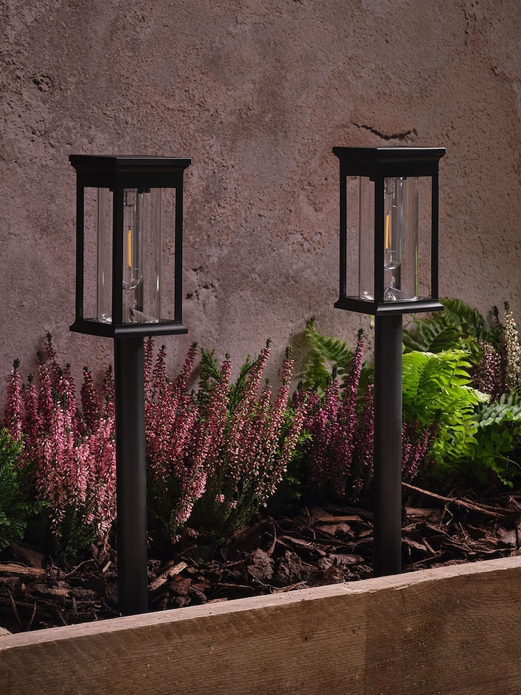 Lights4fun Set of 2 Black Solar Garden Lights (Square Top) - Image 2 of 3
