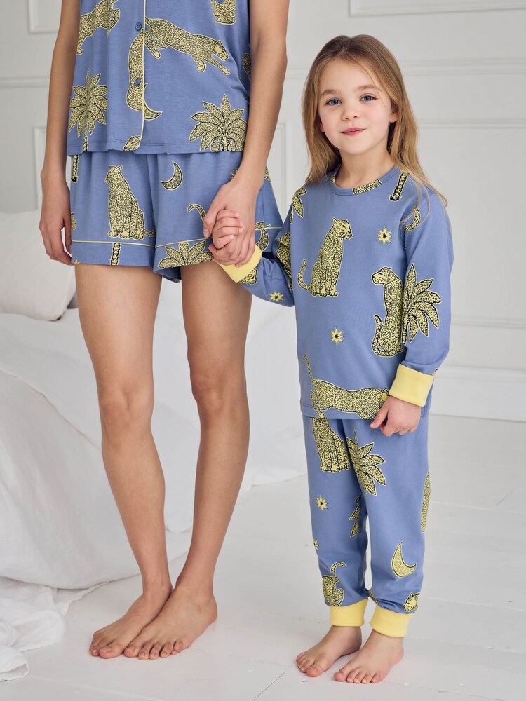 Chelsea Peers Blue Midnight Leopard Print Long Pyjamas Set - Image 1 of 8