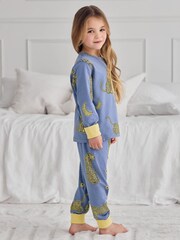 Chelsea Peers Blue Midnight Leopard Print Long Pyjamas Set - Image 3 of 8
