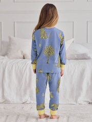 Chelsea Peers Blue Midnight Leopard Print Long Pyjamas Set - Image 4 of 8