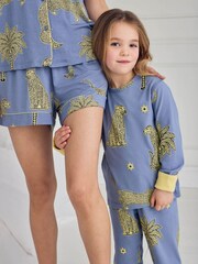 Chelsea Peers Blue Midnight Leopard Print Long Pyjamas Set - Image 5 of 8