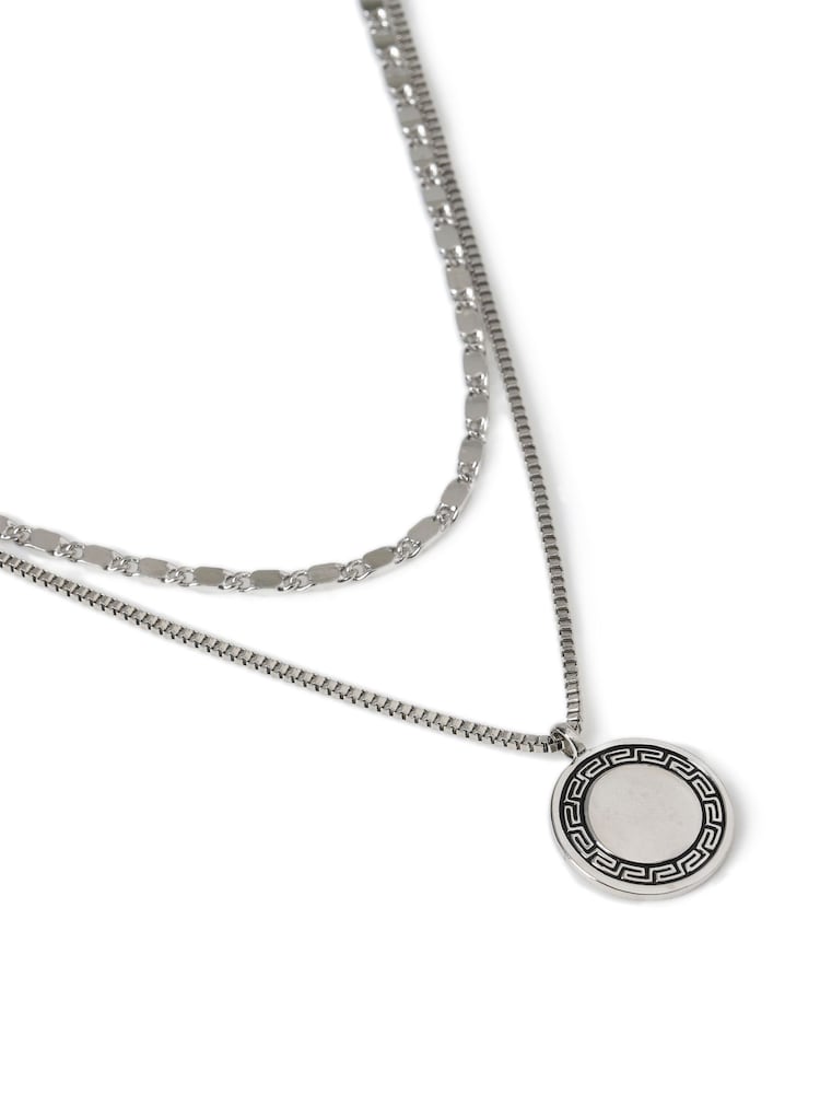 DCK Mens Silver Tone Layered Coin Pendant Necklace - Image 2 of 2