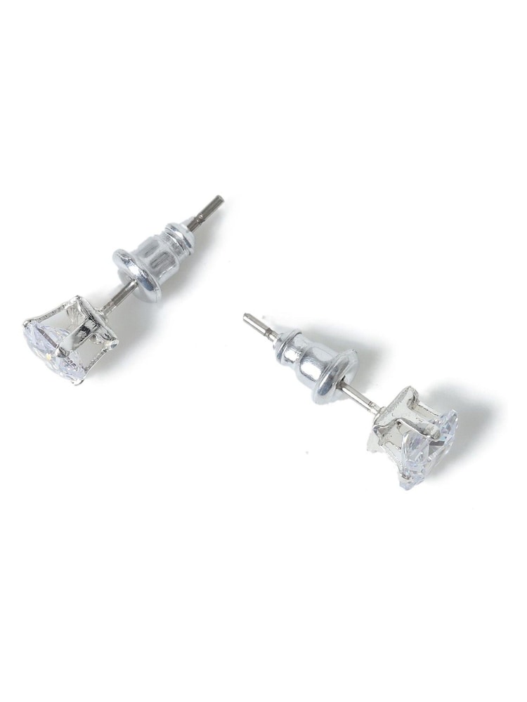 DCK Mens Silver Tone Cubic Stud Earrings - صورة 2 من 2