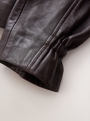 CERENE Wren Chocolate Brown Real Leather Funnel Neck Jacket - Image 10 of 12