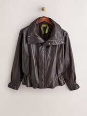 CERENE Wren Chocolate Brown Real Leather Funnel Neck Jacket - Image 6 of 12