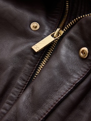 CERENE Wren Chocolate Brown Real Leather Funnel Neck Jacket - Image 8 of 12