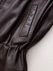 CERENE Wren Chocolate Brown Real Leather Funnel Neck Jacket - Image 9 of 12