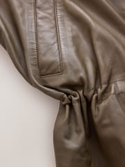 CERENE Wren Khaki Green Real Leather Funnel Neck Jacket - Image 10 of 12