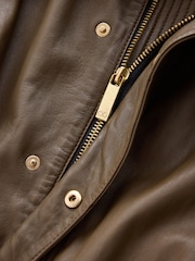 CERENE Wren Khaki Green Real Leather Funnel Neck Jacket - Image 8 of 12