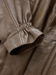 CERENE Wren Khaki Green Real Leather Funnel Neck Jacket - Image 9 of 12