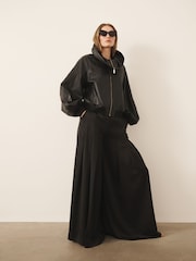 CERENE Elodie Black Real Leather Frill Collar Blouson Sleeve Jacket - Image 3 of 12