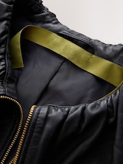 CERENE Elodie Black Real Leather Frill Collar Blouson Sleeve Jacket - Image 7 of 12