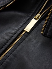 CERENE Elodie Black Real Leather Frill Collar Blouson Sleeve Jacket - Image 8 of 12