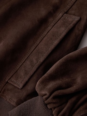 CERENE Elodie Chocolate Brown Real Suede Ruffle Collar Blouson Sleeve Jacket - Image 10 of 13